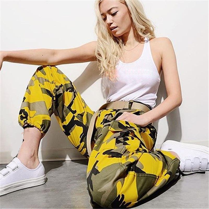 Women's High Waist Slim Cargo Camouflage Pants Plus Size Loose Hip Hop Pants Outdoor Sports Jogging Pants S-3XL