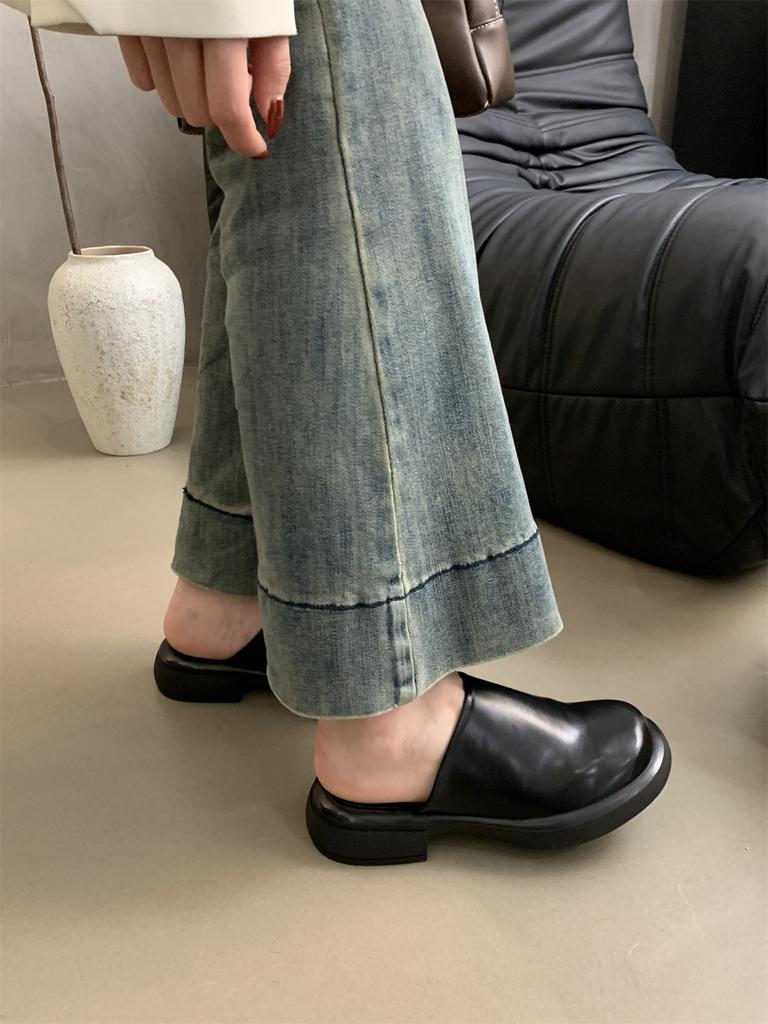 Fashion Mules For Women 2024 Cover Toe Ladies' Slippers Loafers Luxury Slides Mid Heel Spring Summer New Driving Closed Toe Half Slipper