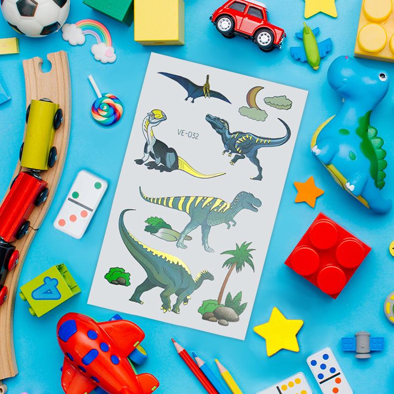 Metallic Cartoon Dinosaur Tattoo Stickers for Men and Women - Face and Arm Designs