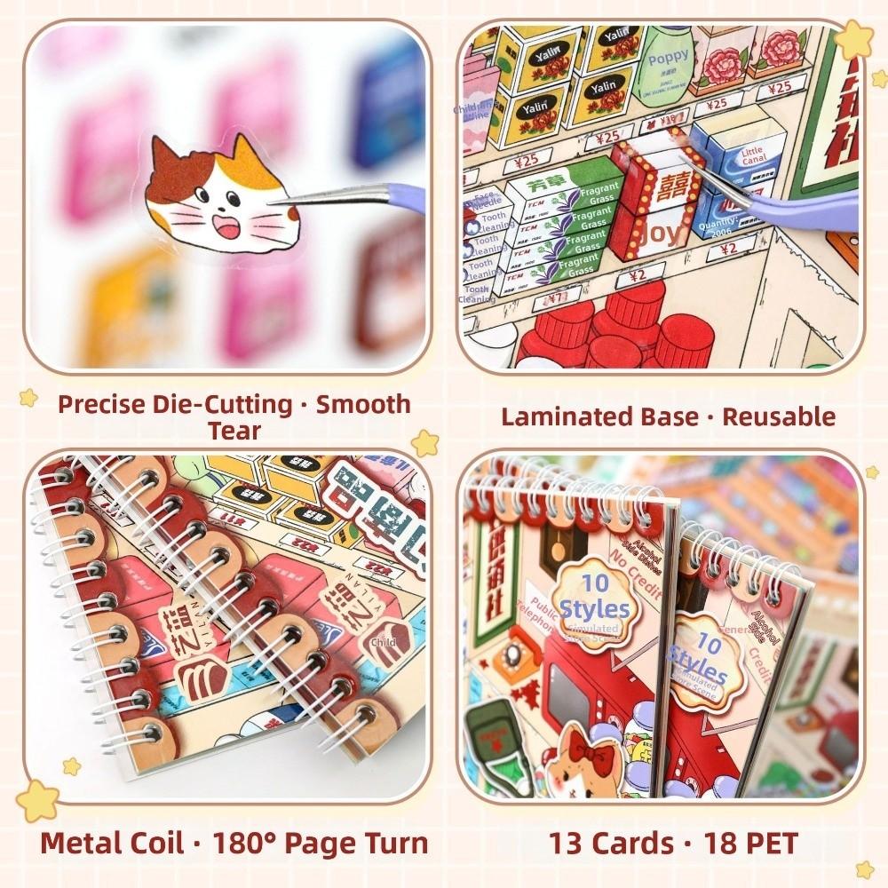 10 Scenes 28 Sheets Scenery Stickers Shop Scene DIY Sticker Book Birthday Gifts