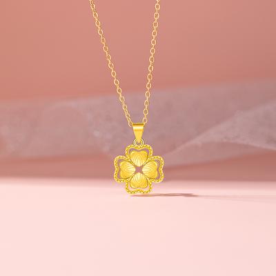 Gold Brushed Lucky Clover Necklace Women's Light Luxury Temperament Double Lace Stainless Steel Clavicle Chain
