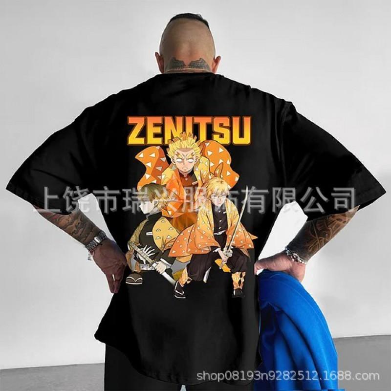 Mens Oversized Anime Graphic Tee Loose Fit Japanese Streetwear Casual T-Shirt