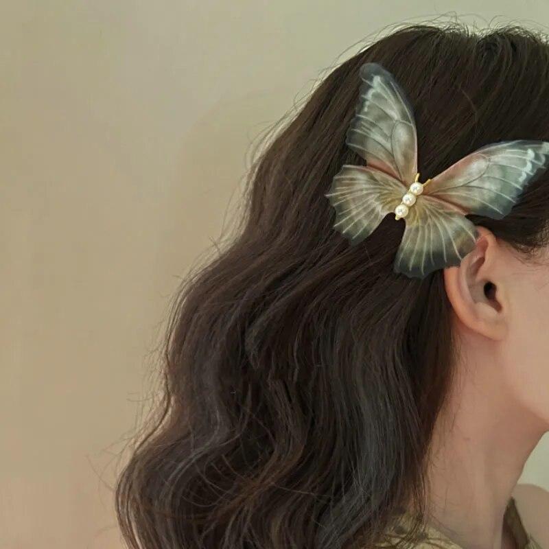 Moving Butterfly Elegant Fairy Double Tulle Butterfly Hair Clips For Women Girls Accessories Vintage Korean Hair Pins