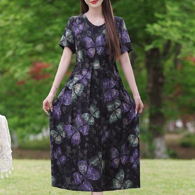 Elegant Dresses for Women Plus Size Casual Short Sleeve Vintage Slim Long Dress Summer Clothes