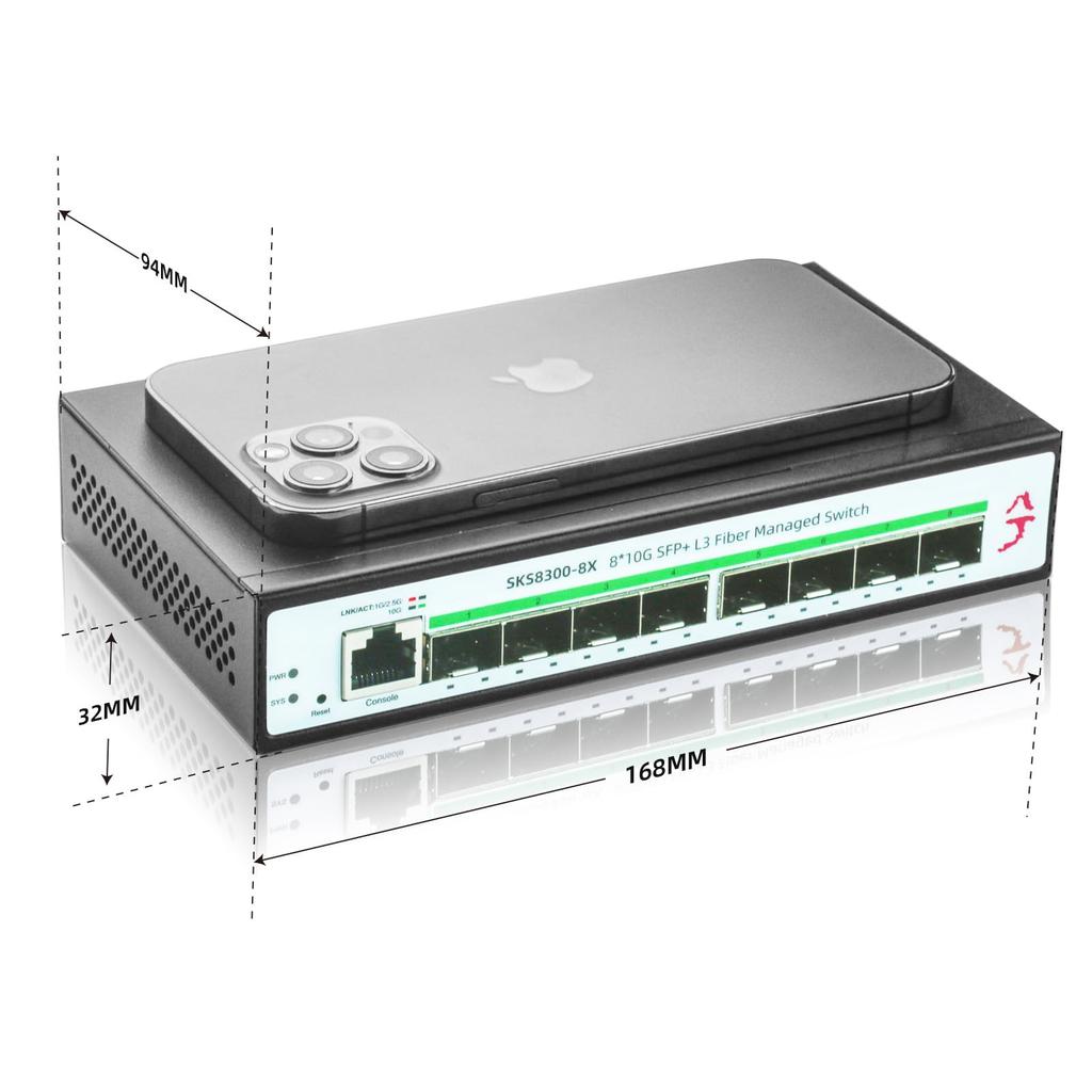 XikeStor L3 Managed 10Gbps Switching Hub 10G Ethernet Network Metal Housing Quiet Cooling for Enterprise 8-Port SFP+ Hub, Multi-Gigabit Switch,