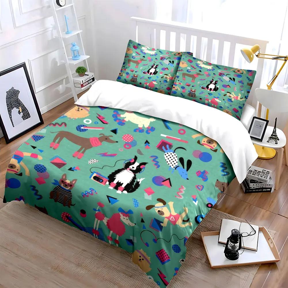 Colorful Dog Fitness Art Set Soft Comfortable Duvet Cover Bedding Set Included 1*Duvet Cover & 2*Pillowcases gift