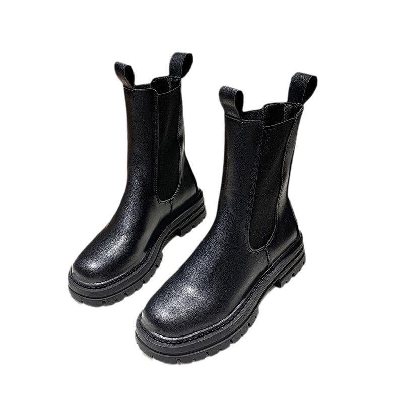 Large size thick heel thick-soled Martin boots for women 0000 Winter new British style versatile elastic belt Martin boots for women