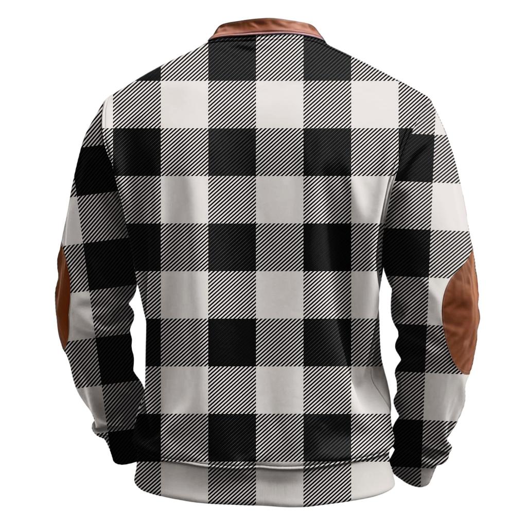 Herr Casual, Trendig, Retro Amerikanskt Rutigt Tryck Rundhals Långärmad Halv-dragkedja En-del Sweatshirt