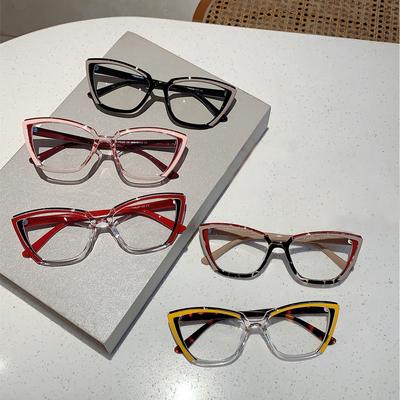 Fashion Cat Eye Transparent Splicing Colored Glasses Retro Color Block Fashion Decorative Glasses Ladies Computer Glasses