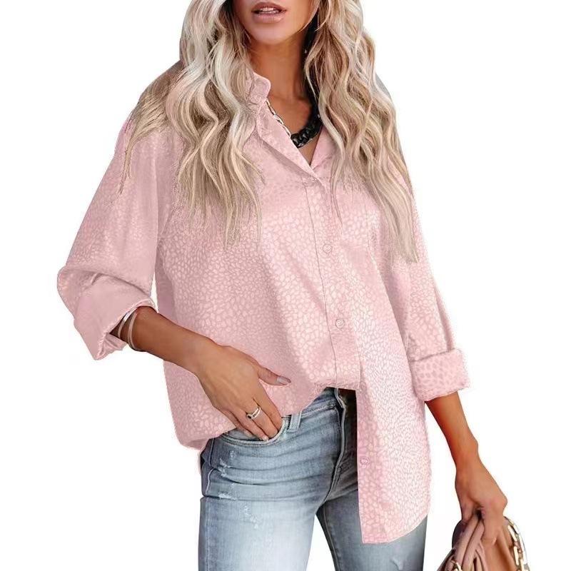 GMXIA Women's Fashion Casual Summer Leopard Print Long Sleeve POLO Neck Blouses & Shirts