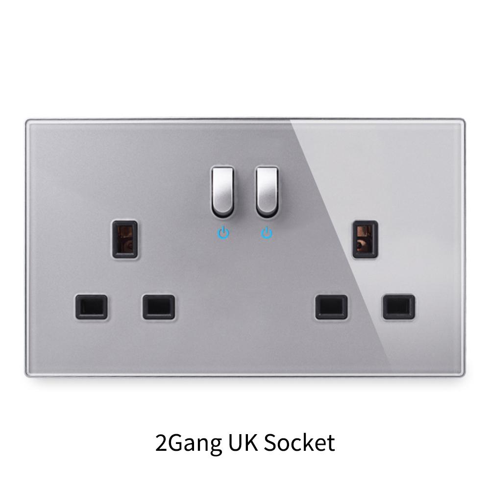 146 Piano Key Reset Switch Tempered Glass Panel 2Gang UN Multifunctional 3-hole Combination Office Hotel Home Villa Decoration