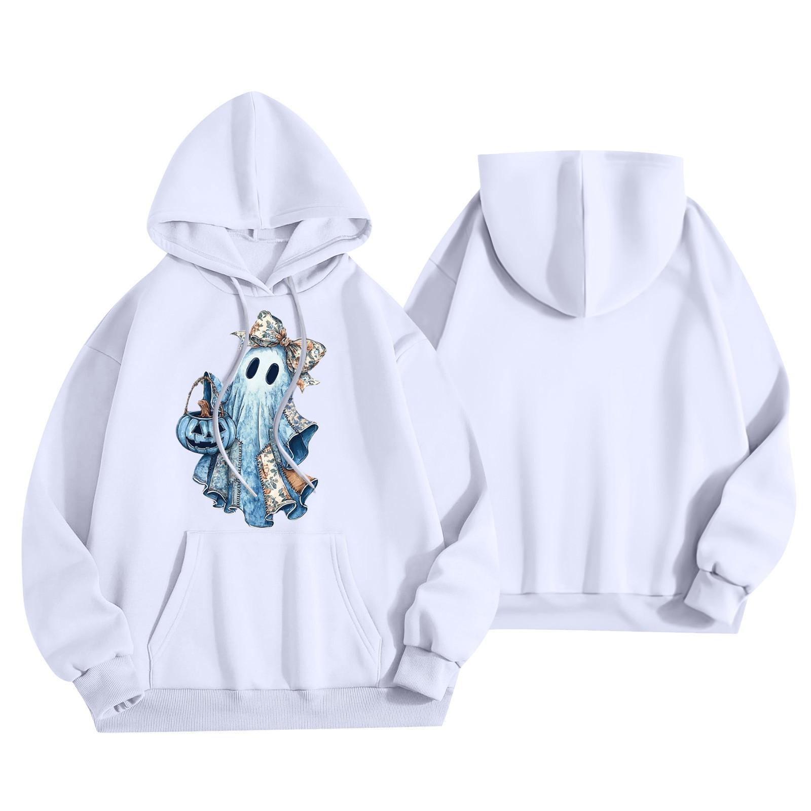 

Женский модный легкий пуловер с длинным рукавом и карманами, худи с принтом L белый