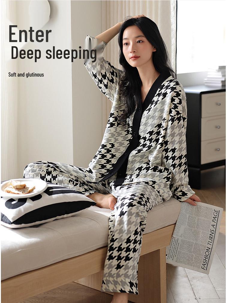 Set Pijama Damă 2024: Haine de casă cu mânecă lungă pentru primăvară, toamnă și iarnă. Perfect pentru Transmisiuni Live ale Micro-Afacerilor.