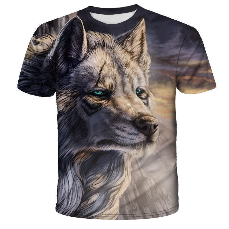 

Летний топ с круглым вырезом и принтом 3D волка, модные повседневные футболки с короткими рукавами для мальчиков 170