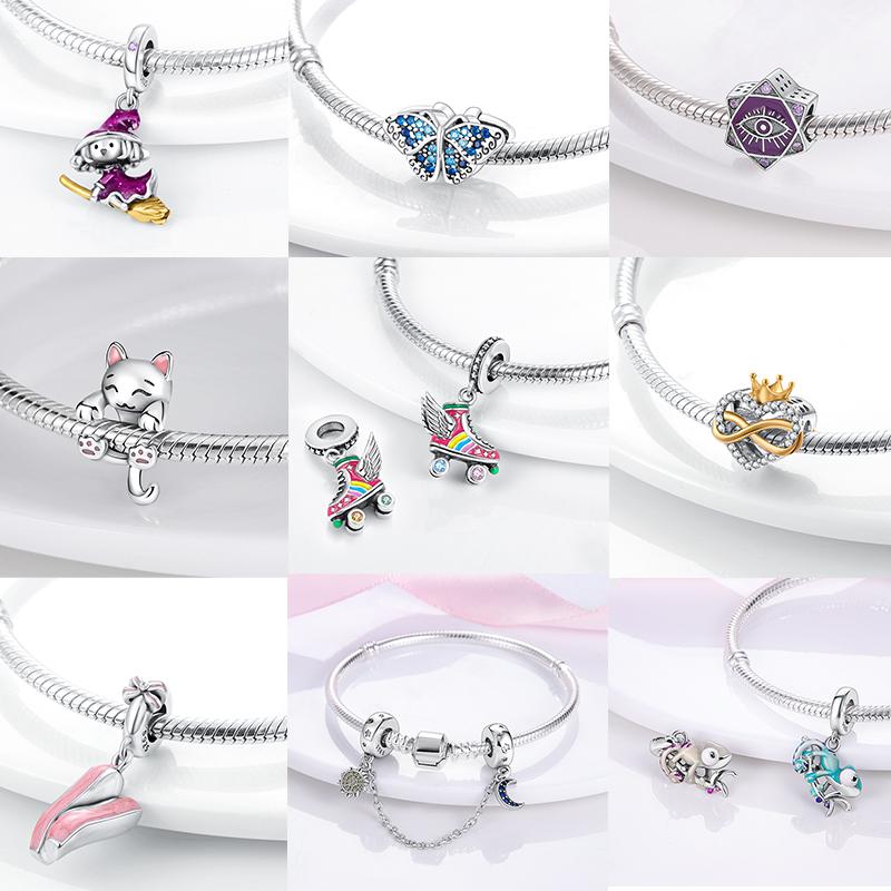 Copper Panda Butterfly Chameleon Charms Plata De Ley Flower Turtle Octopus Bead Diy Fit Original Bracelet Jewelry