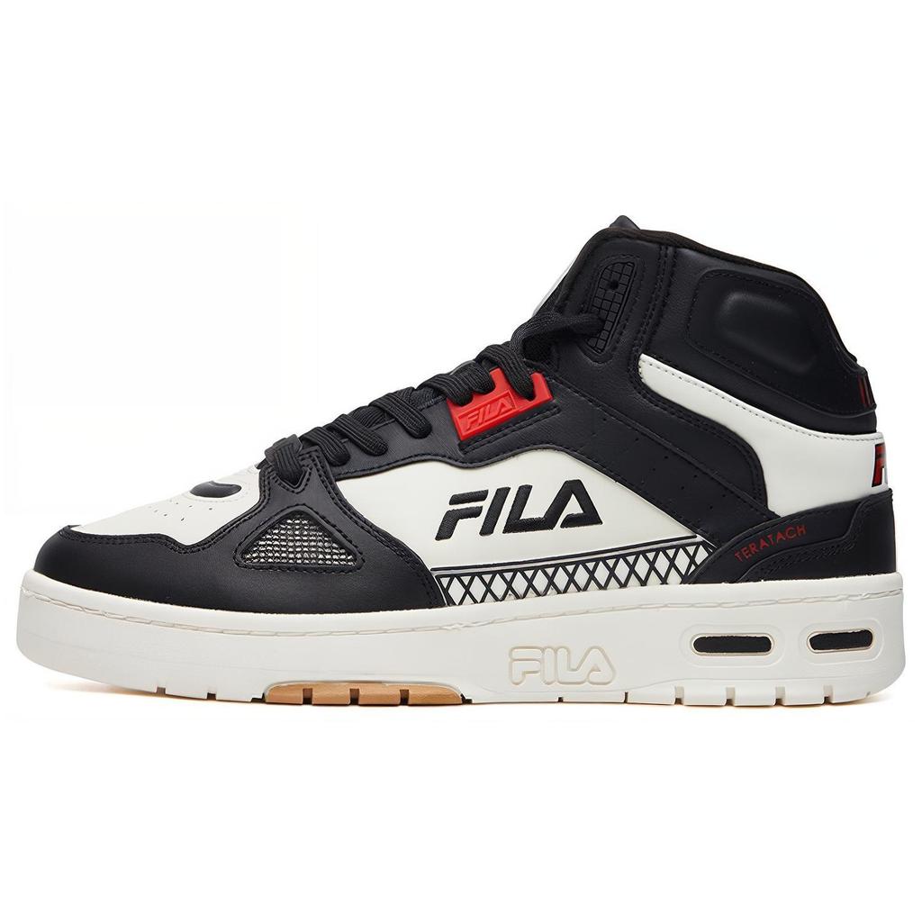 FILA Teratach Textile, Synthetic Leather Comfortable And Trendy Mid top Vintage Basketball Shoes Men's Black White F12M111211FBW