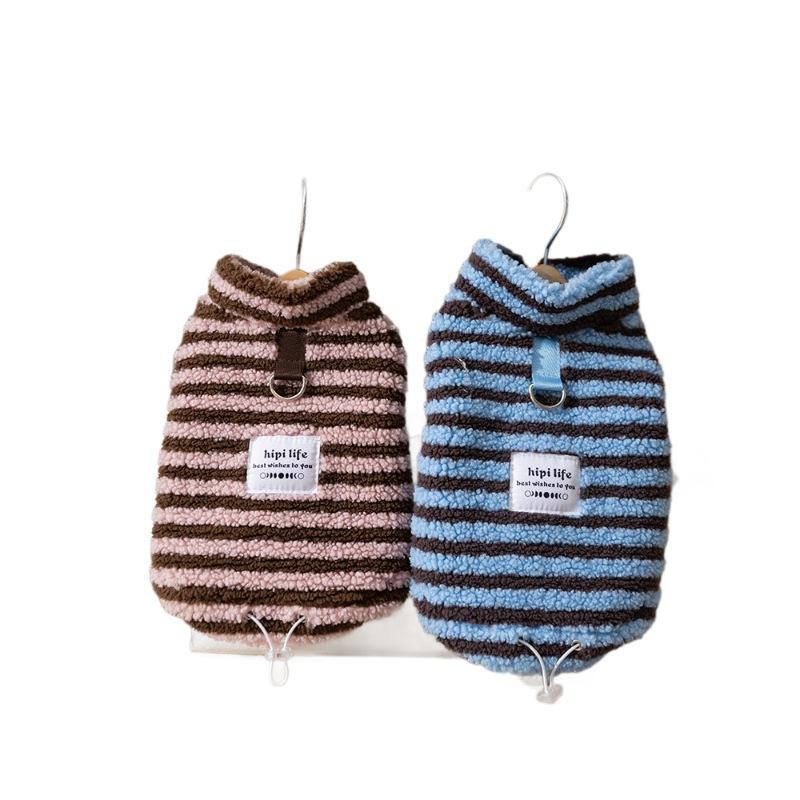 25 years old new autumn and winter puppy clothes striped roll cashmere clothes warm kittens puppies pet clothes