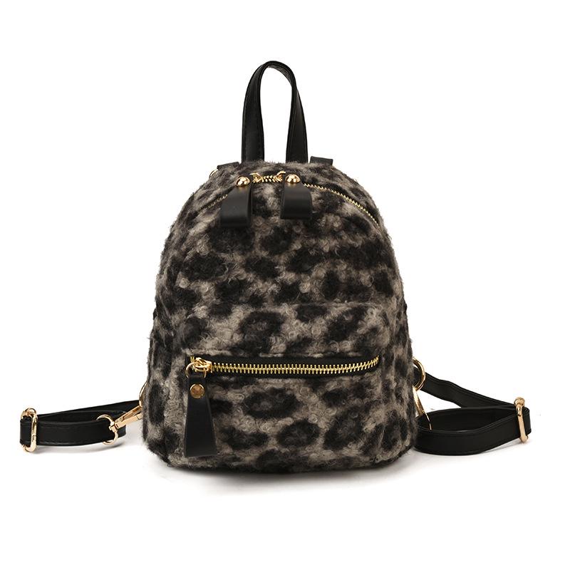 Autumn/Winter 2025 Leopard Print Plush Mini Backpack - Cute, Fashionable, Commuter Style.