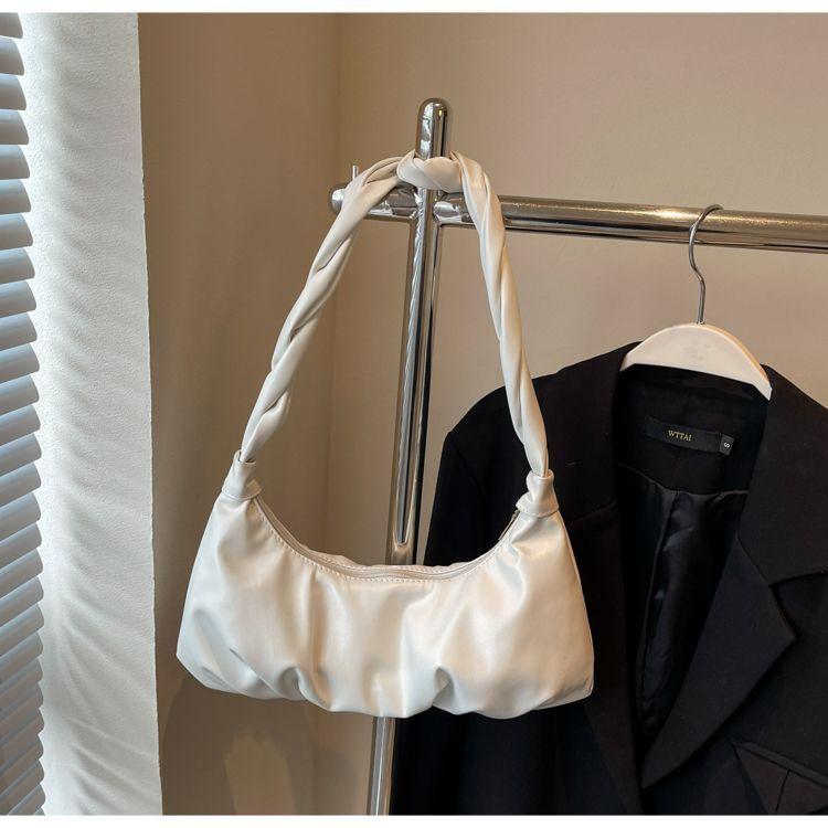 Simple New Fashion Sweet Commute Korean Version Casual Pleated Clouds Solid Color Single Shoulder Portable Underarm Bag Women