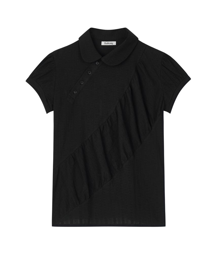 Beoteoni Shirring Collar Short Sleeve Shirt (Black)