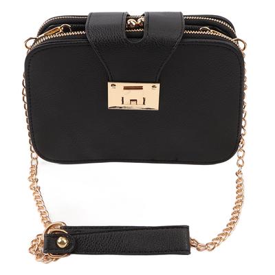 Women Chain Bag Fashionable PU Leather Large Capacity Waterproof for Dating Shopping Office Black Free Size