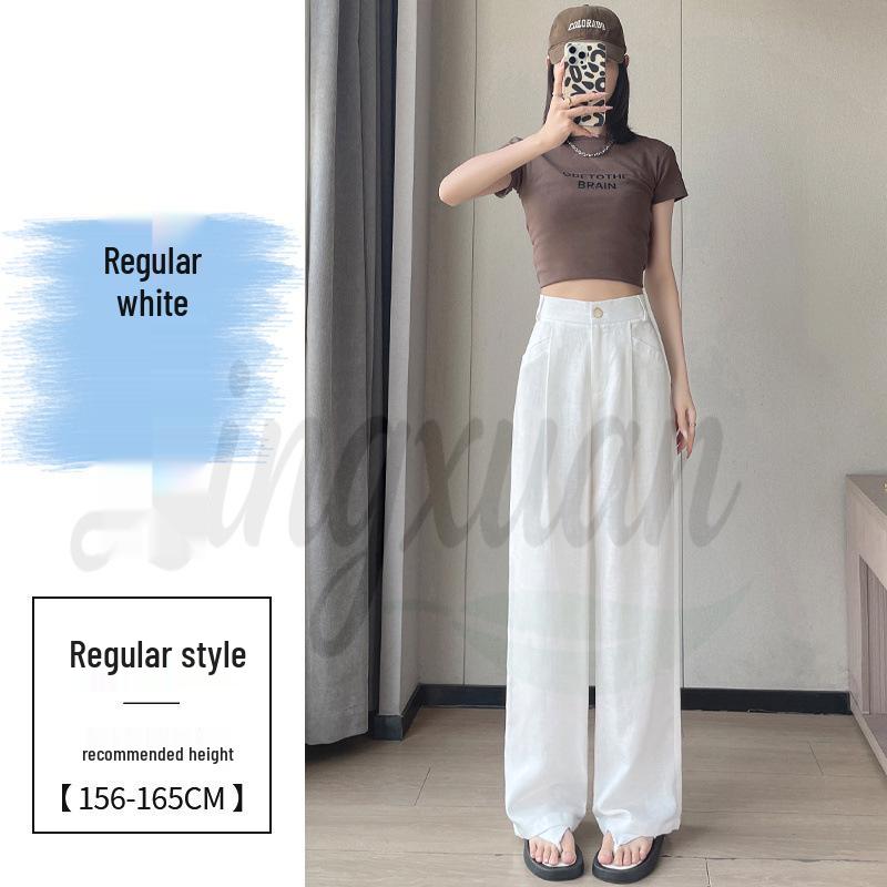 2026 Summer Women's High-Waisted Linen Wide-Leg Pants - Ice Silk Cotton Blend, Lightweight and Casual.