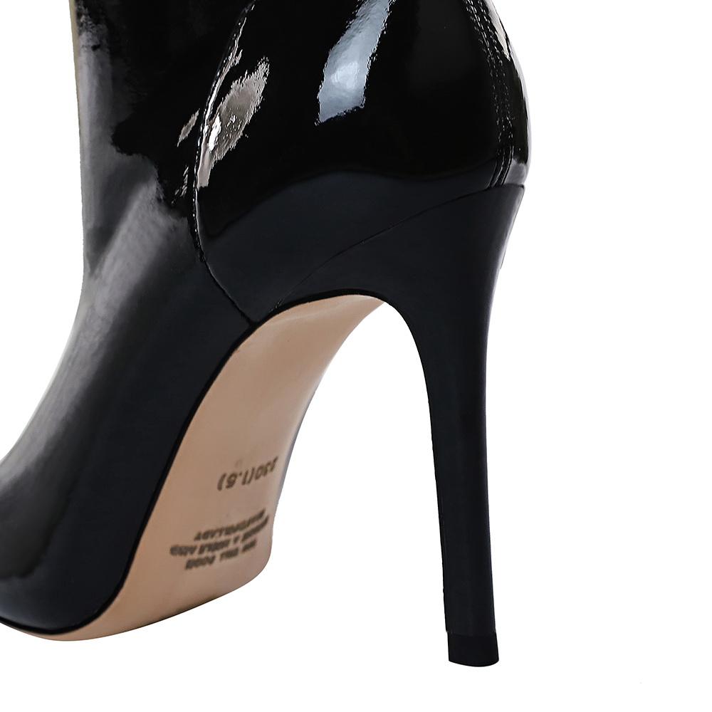 Fashion 2025 Shiny Patent Leather Mid-Calf Boots Women Pointed Sexy Black Party Boots Warm Stretch High Heels Ladies Botas Mujer Autumn