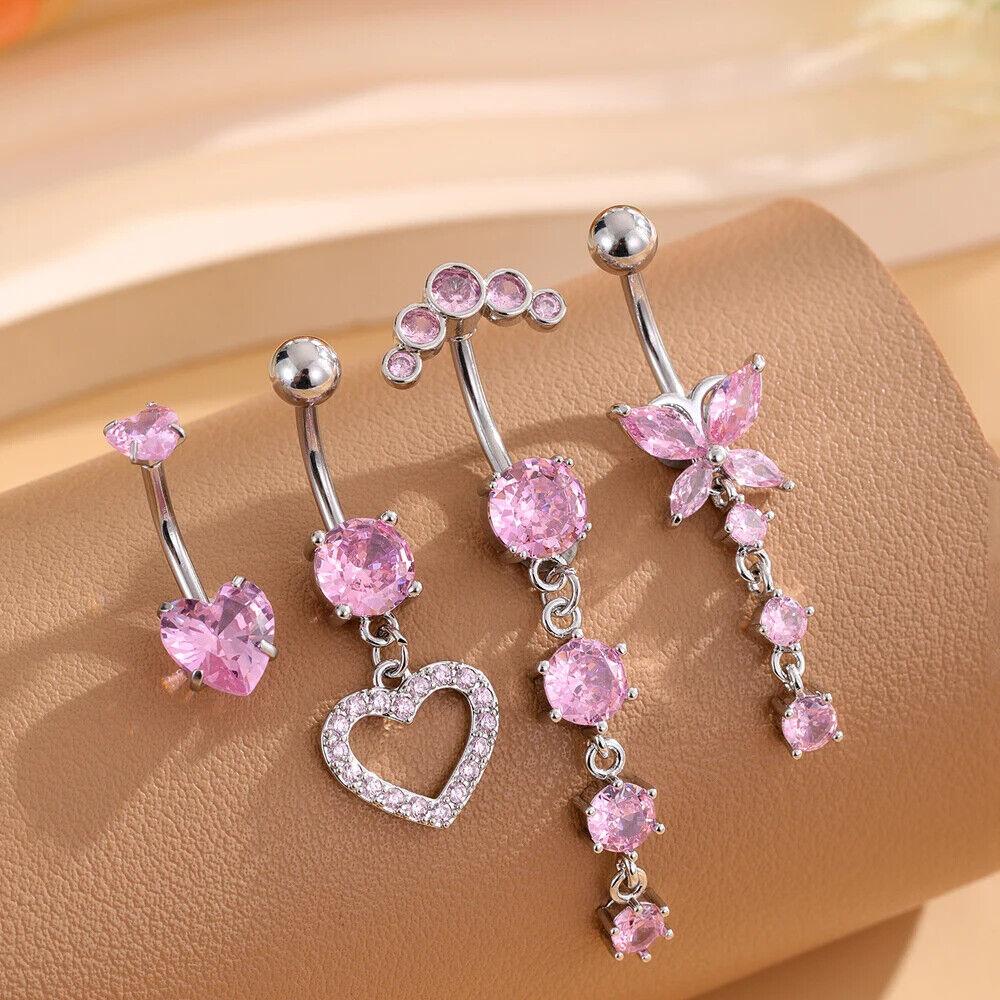 14G Dangle Belly Button Rings Surgical Steel Silver Belly Button Rings Dangling CZ Belly Rings for Women Belly Button Piercing Jewelry