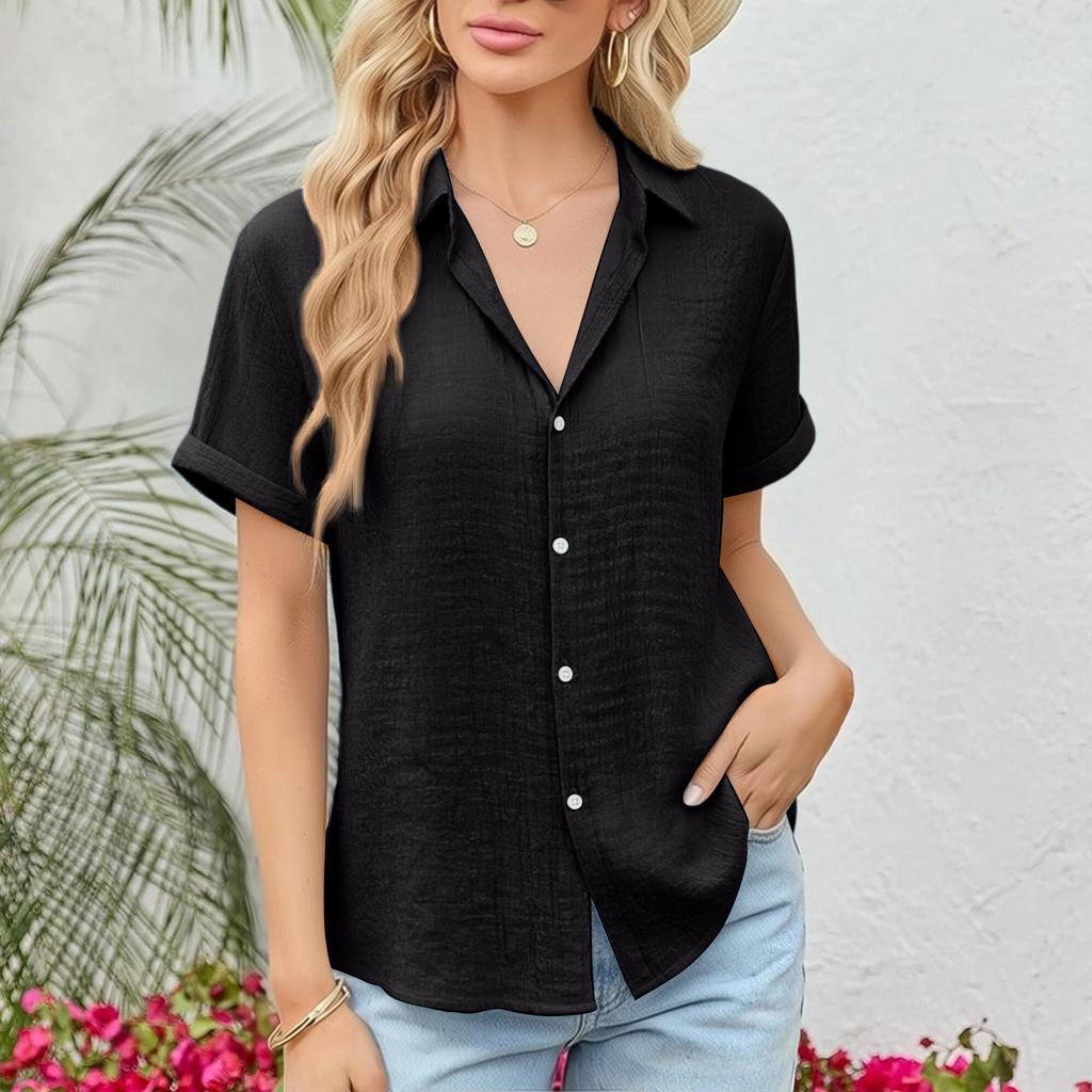 Women's T-shirt Casual Shirt Elegant Summer Short Sleeved Button Oversized T-shirt Shirt Top