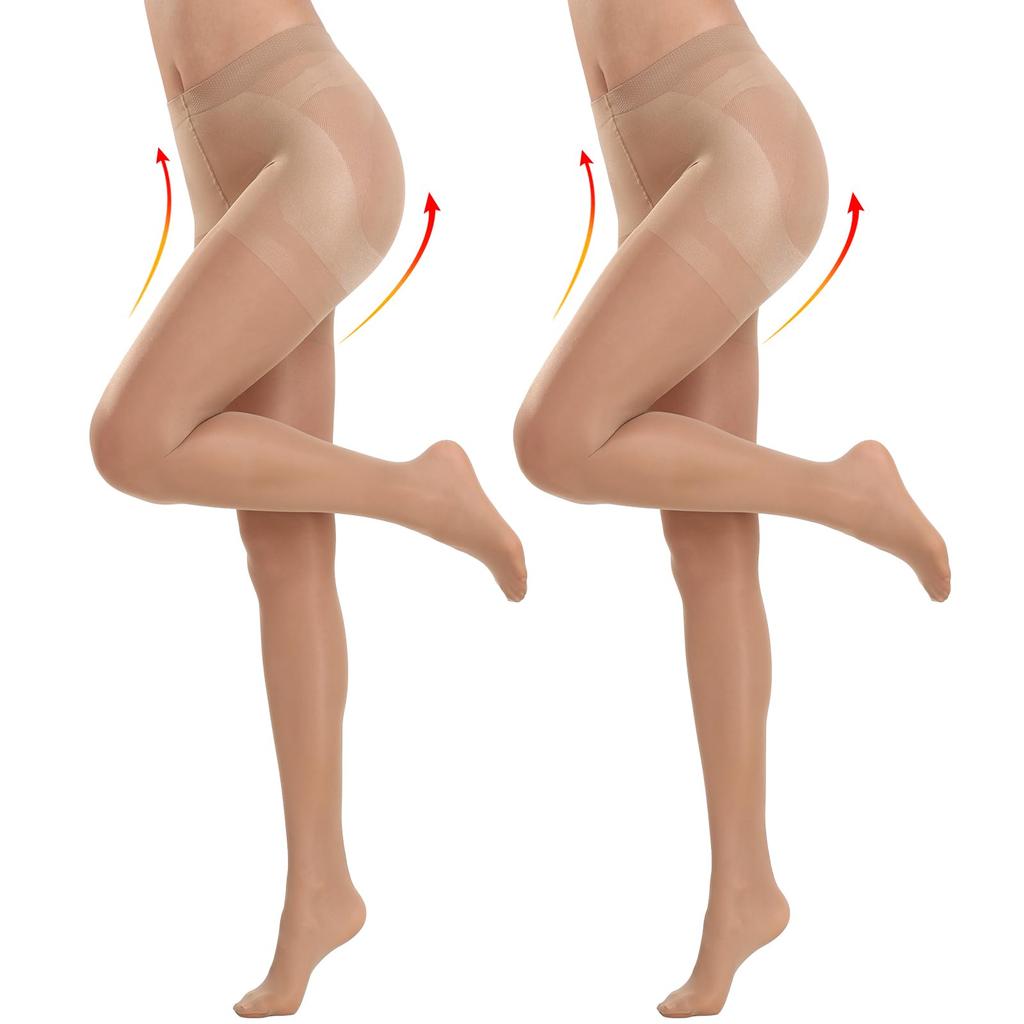 Kave 2 Pairs 40D Women'S Sheer Tights High Waist Control Top Pantyhose featuring Reinforced Toes Nylon High Elastic Sexy Party Tights