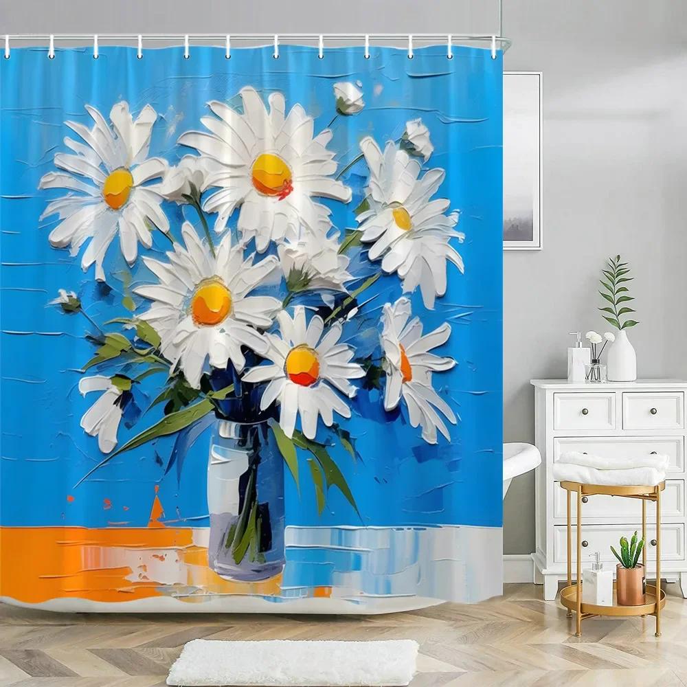 Abstract Art Impressionist Shower Curtain Beautiful Colourful Painting  Polyester Fabric Washable Shower Curtains Bathroom Decor