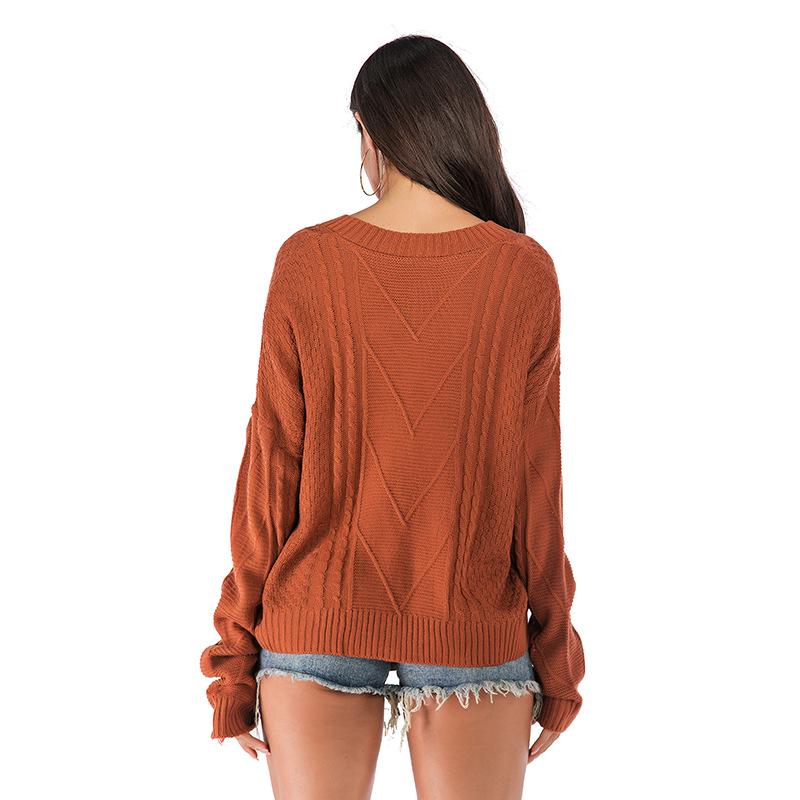 Europese en Amerikaanse dameskleding herfst en winter los huis V-hals herfst gebreide trui pullover trui