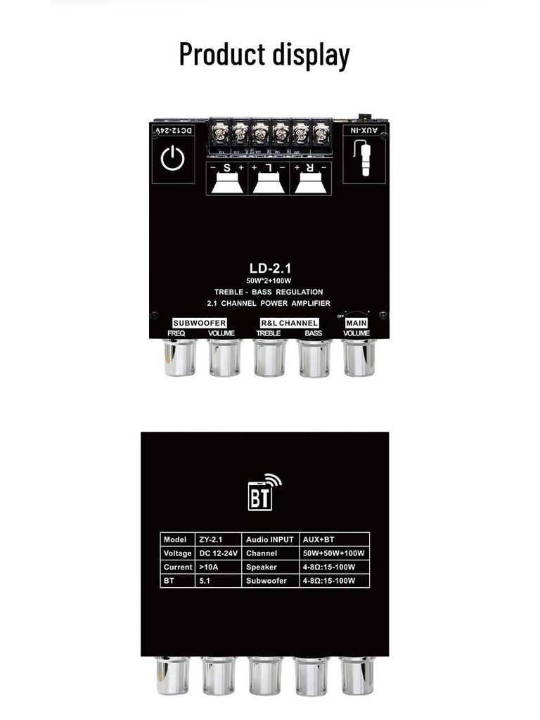2.1 Channel Bluetooth Digital Amplifier Board with High/Low Tone, Super Bass, and High Power for Subwoofers and Car Audio Systems.
