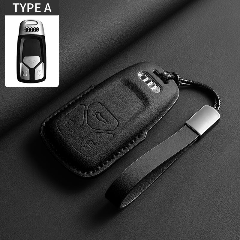Leather Car Key Case Cover For A4L A5 Q7 TT TTS A3 A4 B9 A6 A7 4K A8 E-tron Q5 Q8 C8 D5 SQ8 Car Keychain Accessories