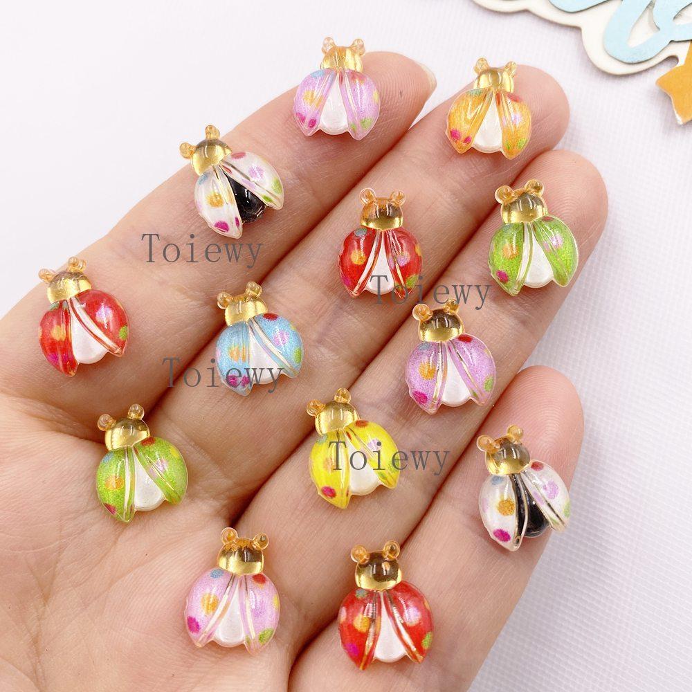 60pcs Mixed Resin Cute Colorful Beautiful Red Beetle Flat Back Rhinestone Appliques DIY Wedding Scrapbook Christmas Decor Crafts