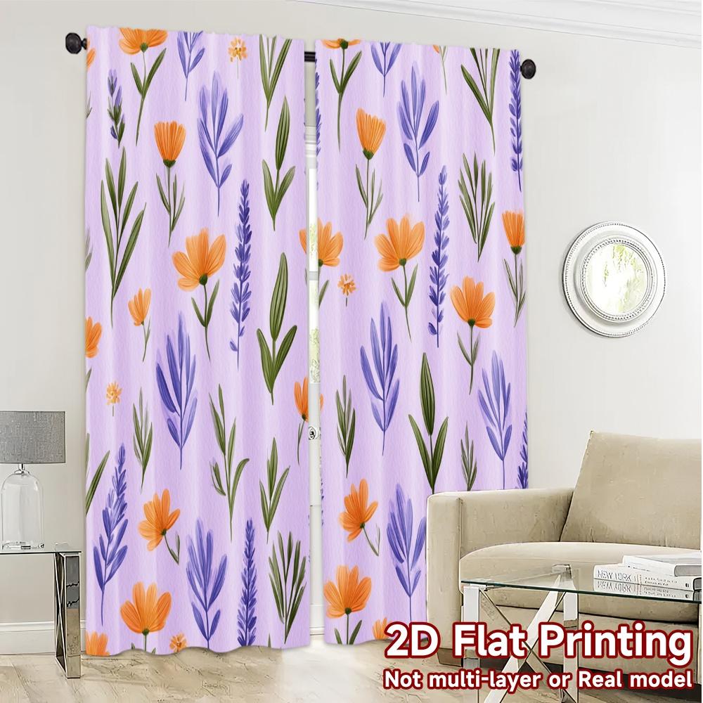 Flat Printing Curtains Without Rod Floral Lavender Daisy Design Valentine Is Day Festival Creative Set Of 2 Made Polyester