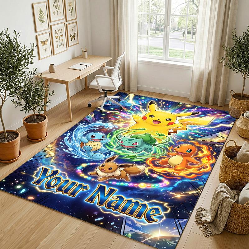 Personalized Crystal Velvet Carpet,Pokémon Custom Printed Name, Plush Area Rug For Home Indoor Decor