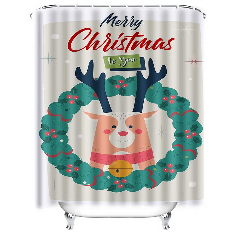 Tuniu Charmante Weihnachts-Badezimmerdeko Festlicher Feiertags-Duschvorhang Niedliches Rentier-Design Wasserdichtes Gewebe Lustiger Wohnraum-Akzent