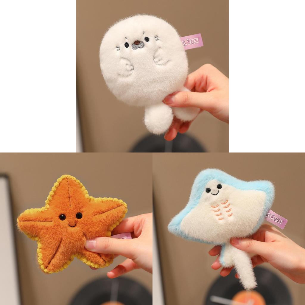 Cartoon Marine Life Plush Magnet Set With Pp Cotton For Refrigerator Decor