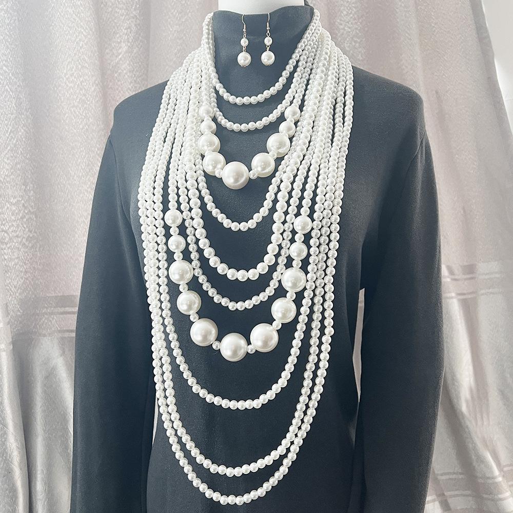 Elegantní Vintage Vícevrstvé Perlové Dlouhé Náhrdelníky pro Ženy Dámské Vynikající Svetr Kabát Límec Řetízky Šperky