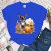 (Premium T-Shirt)Herbst Esel Kürbisdruck Sommer Freizeit T-Shirts für Frauen Kreative O-Ausschnitt Kurzarm T-Shirts Mode Tops