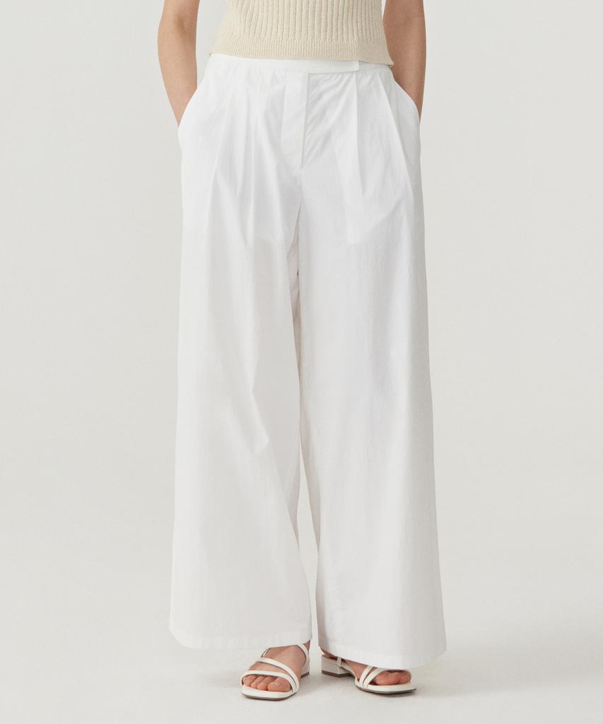 COVERNAT WOMAN Double-Pleat Elastic Waist Wide Pants White