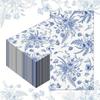 100pcs Blue Floral Paper Napkins Blue Floral Decorative Hand Towels for Bridal Shower Wedding Birthday Dinner Party Supplies