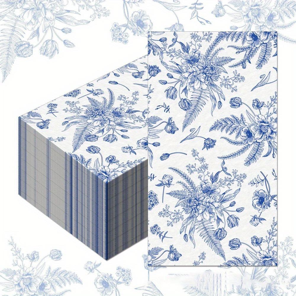 100pcs Blue Floral Paper Napkins Blue Floral Decorative Hand Towels for Bridal Shower Wedding Birthday Dinner Party Supplies