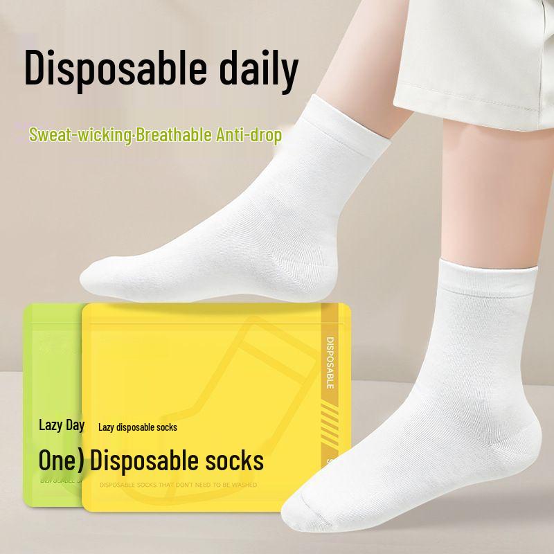 Odor-Resistant Unisex Disposable Socks for Autumn & Winter Travel - Black Mid-Calf