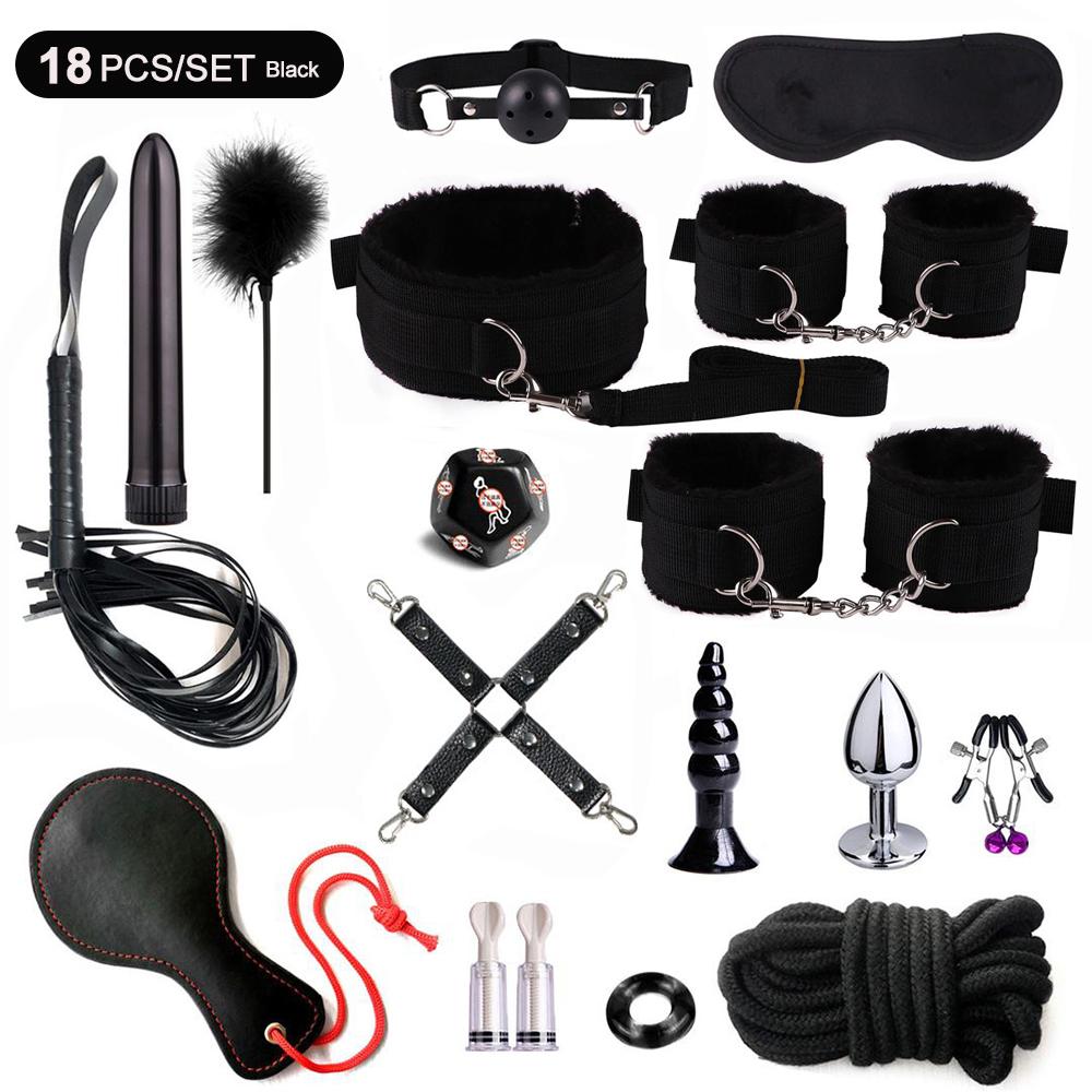 Hot Exotic Bed Bondage Set BDSM Kits Exotic Sex Toys For Women Adults Games Leather Handcuffs Whip Gag Nipple Clamps Sex Shop2