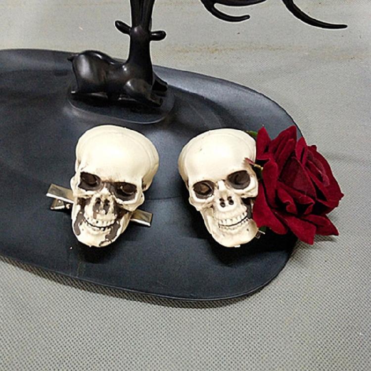 Skull Hair Clip Halloween Party Headwear Novelty Rose Side Clip Cool Hair Decor