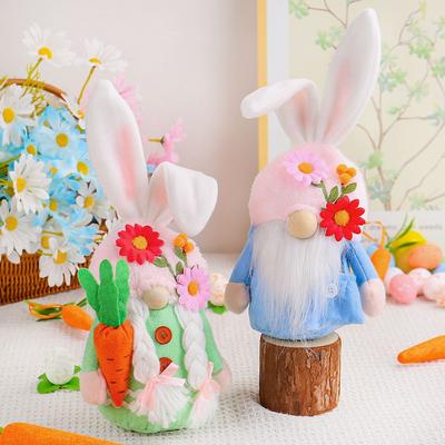 Easter Bunny Decoration Ornaments Easter Rabbit Doll Holding Carrot Dwarf Rudolph Faceless Dolls Easter Gnomes Home Decoration