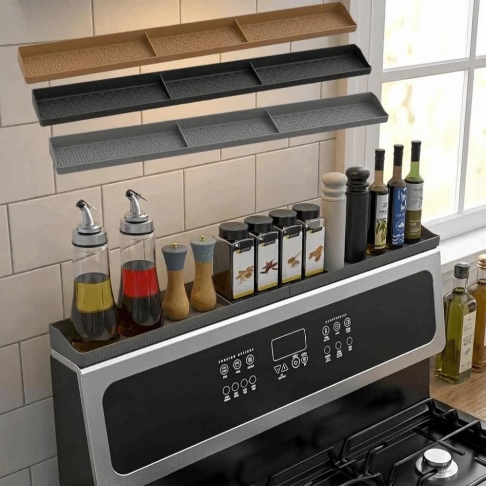Silicone Over the Stove Spice Rack 3 Partitions Kitchen Storage Shelf  for Flat-Top Stove