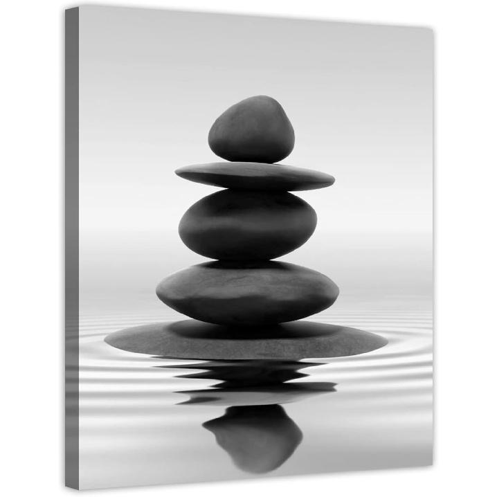 LZIMU Black and White Zen Wall Art Stones in Water Pictures Print on Canvas for Bathroom Yoga Meditation Spa Room Living Room Bedroom Wall
